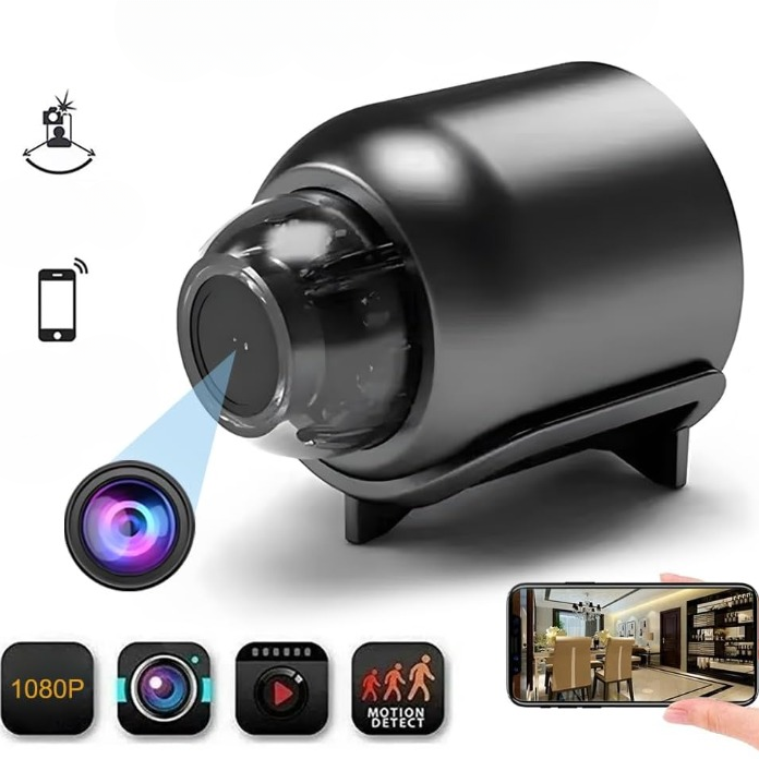 Compact HD Security Camera with Night Vision & Motion Alerts for Home, Office & Vehicle Monitoring