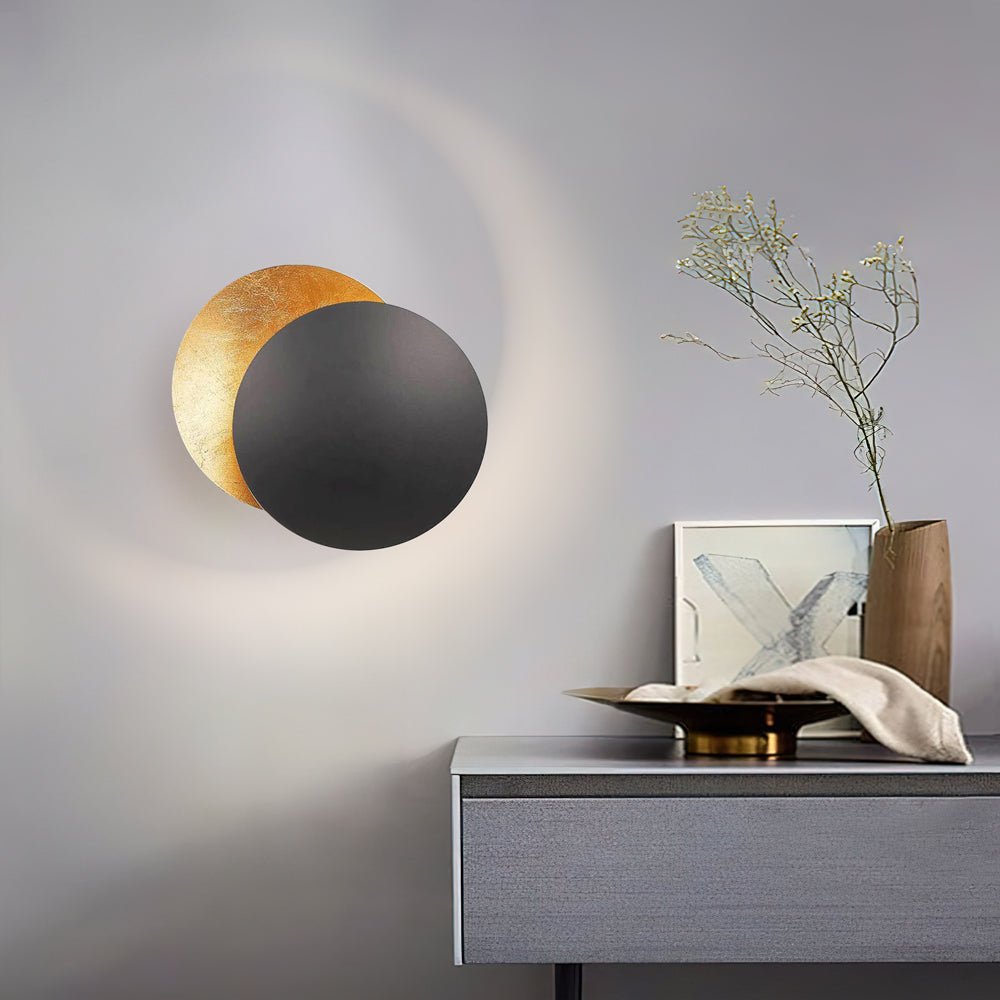 Rotating LED Wall Sconce Light Fixture – 9 in Aluminum Disc Lamp for Bedrooms, Hallways & Accent Lighting | Gold White Copper Black