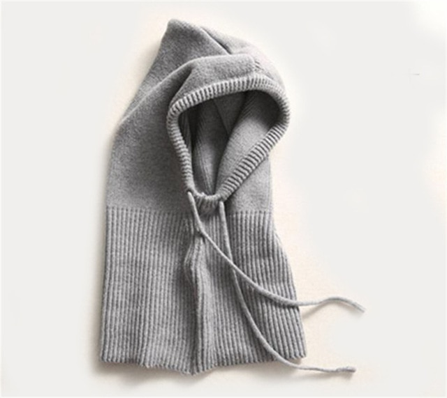 Hooded Knit Hat with Drawstring Adjustable Fit Cold Weather Headwear for Women Fall Season Accessory