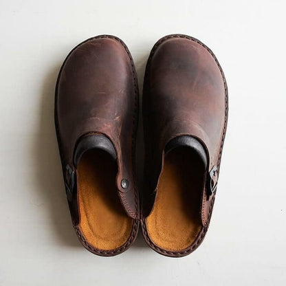 Men's Wooden Clogs with Open Back – Slip-On Mules with Rubber Sole for Work, Home & Casual Wear