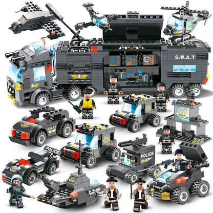 Building Blocks Police Truck Set, Toy Blocks for Kids, Police Vehicle Toy with Building Bricks and Base