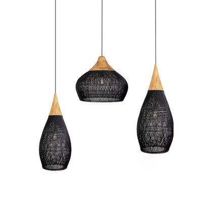 Handwoven Rattan Ceiling Light Fixture for Dining Room and Kitchen Island Over Table Adjustable Drop Natural Fiber Pendant Shade Wood Metal