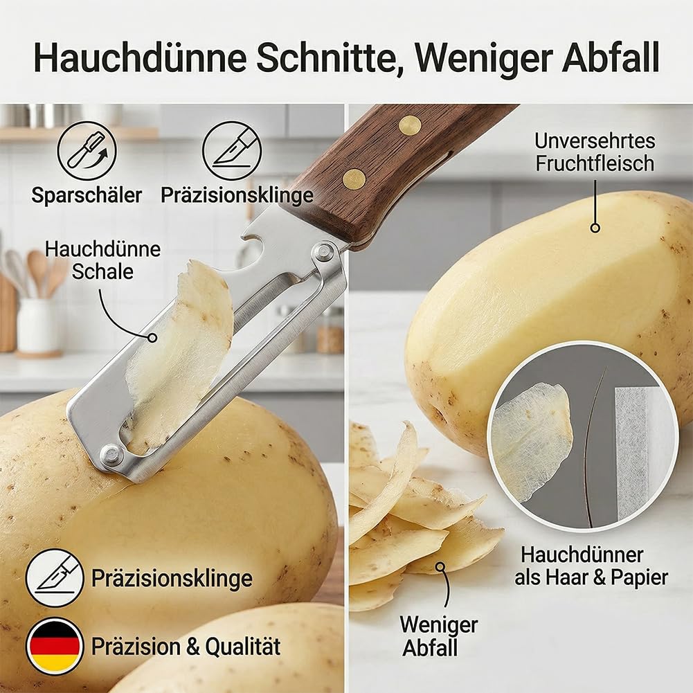 Kitchen Multitool Peeler Cutter Bottle Opener with Wood Handle 5-Piece Set for Prep Cooking Vegetables Fruit Tools Utensils Home Chef Use