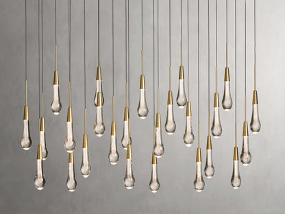 Cascading Raindrop Linear LED Chandelier – Textured Glass Orbs, Adjustable Height, Vaulted Ceiling Ready – 37 to 120 Inch Options for