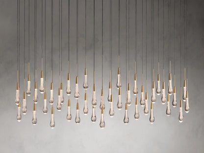 Cascading Raindrop Linear LED Chandelier – Textured Glass Orbs, Adjustable Height, Vaulted Ceiling Ready – 37 to 120 Inch Options for