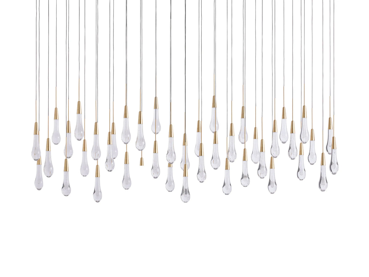 Cascading Raindrop Linear LED Chandelier – Textured Glass Orbs, Adjustable Height, Vaulted Ceiling Ready – 37 to 120 Inch Options for