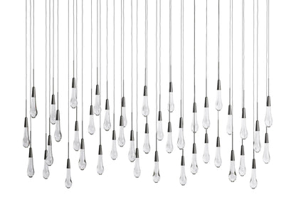 Cascading Raindrop Linear LED Chandelier – Textured Glass Orbs, Adjustable Height, Vaulted Ceiling Ready – 37 to 120 Inch Options for