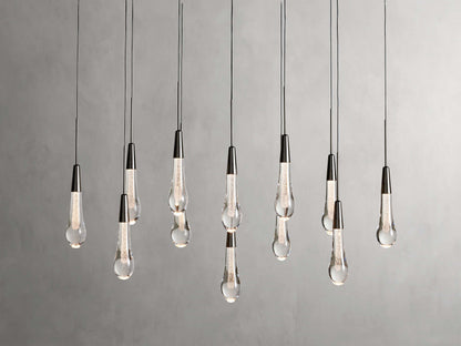 Cascading Raindrop Linear LED Chandelier – Textured Glass Orbs, Adjustable Height, Vaulted Ceiling Ready – 37 to 120 Inch Options for