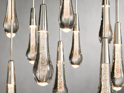 Cascading Raindrop Linear LED Chandelier – Textured Glass Orbs, Adjustable Height, Vaulted Ceiling Ready – 37 to 120 Inch Options for