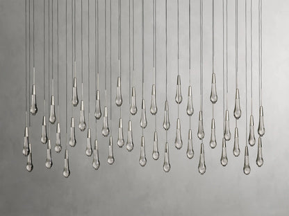 Cascading Raindrop Linear LED Chandelier – Textured Glass Orbs, Adjustable Height, Vaulted Ceiling Ready – 37 to 120 Inch Options for
