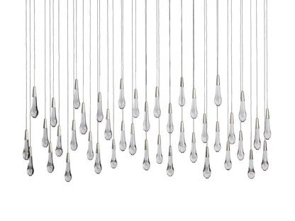 Cascading Raindrop Linear LED Chandelier – Textured Glass Orbs, Adjustable Height, Vaulted Ceiling Ready – 37 to 120 Inch Options for