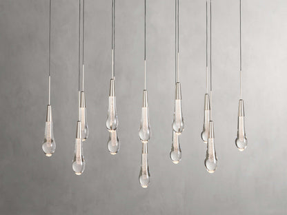 Cascading Raindrop Linear LED Chandelier – Textured Glass Orbs, Adjustable Height, Vaulted Ceiling Ready – 37 to 120 Inch Options for