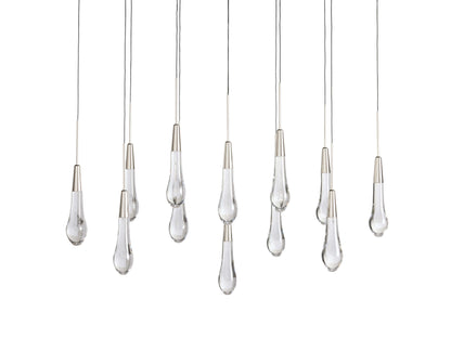 Cascading Raindrop Linear LED Chandelier – Textured Glass Orbs, Adjustable Height, Vaulted Ceiling Ready – 37 to 120 Inch Options for
