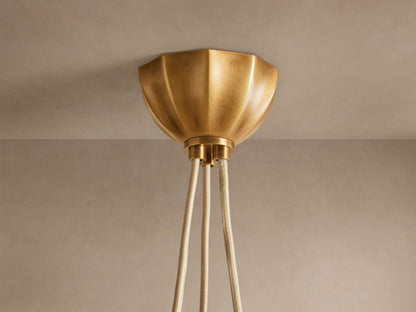 Draped Glass Globe Chandelier with Vintage Brass Frame for Dining Room & Entryway Lighting