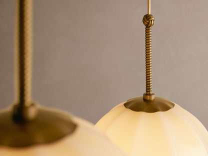 Draped Glass Globe Chandelier with Vintage Brass Frame for Dining Room & Entryway Lighting