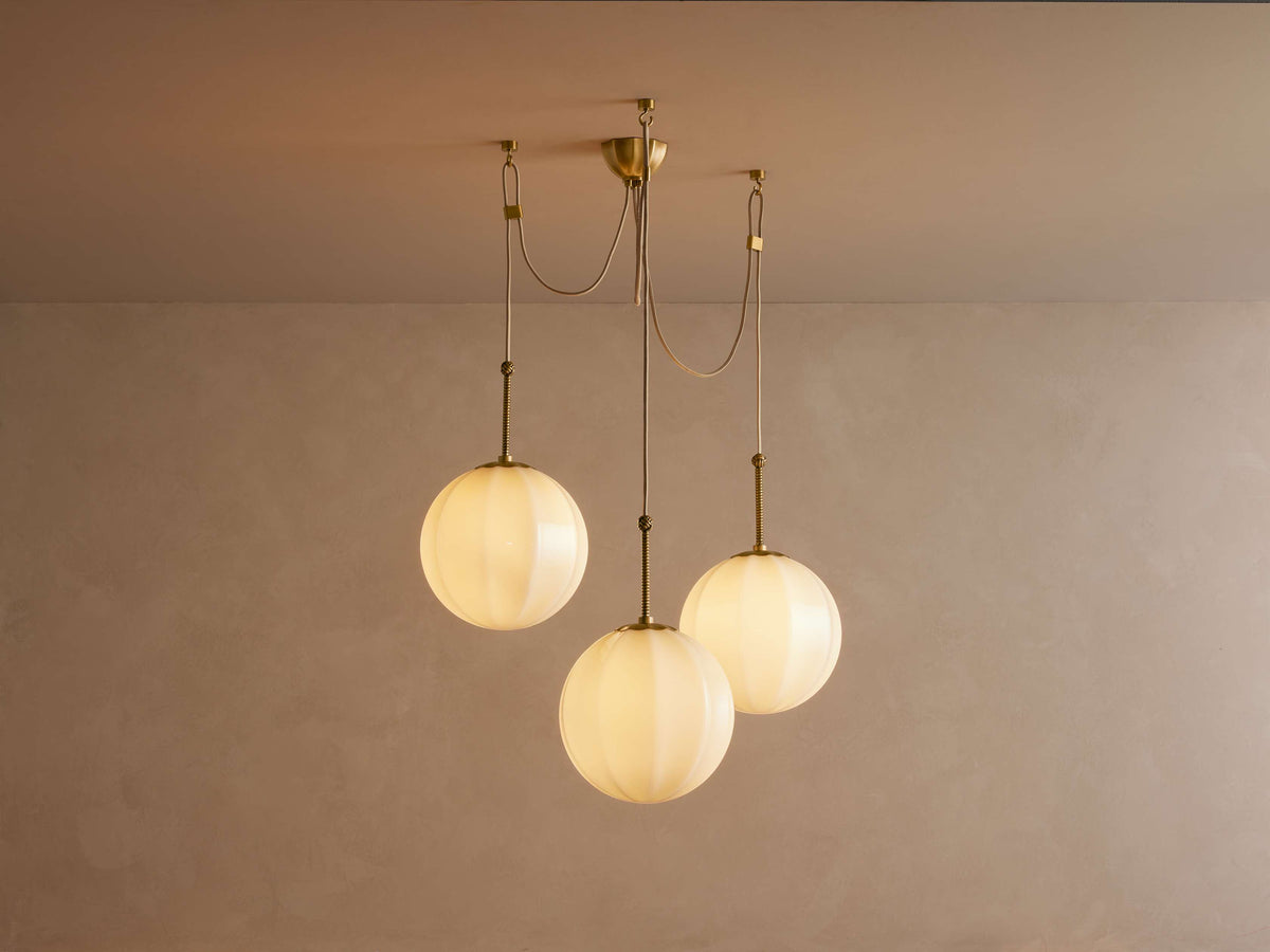 Draped Glass Globe Chandelier with Vintage Brass Frame for Dining Room & Entryway Lighting