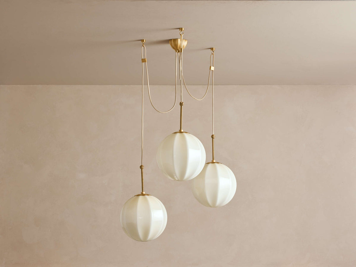 Draped Glass Globe Chandelier with Vintage Brass Frame for Dining Room & Entryway Lighting