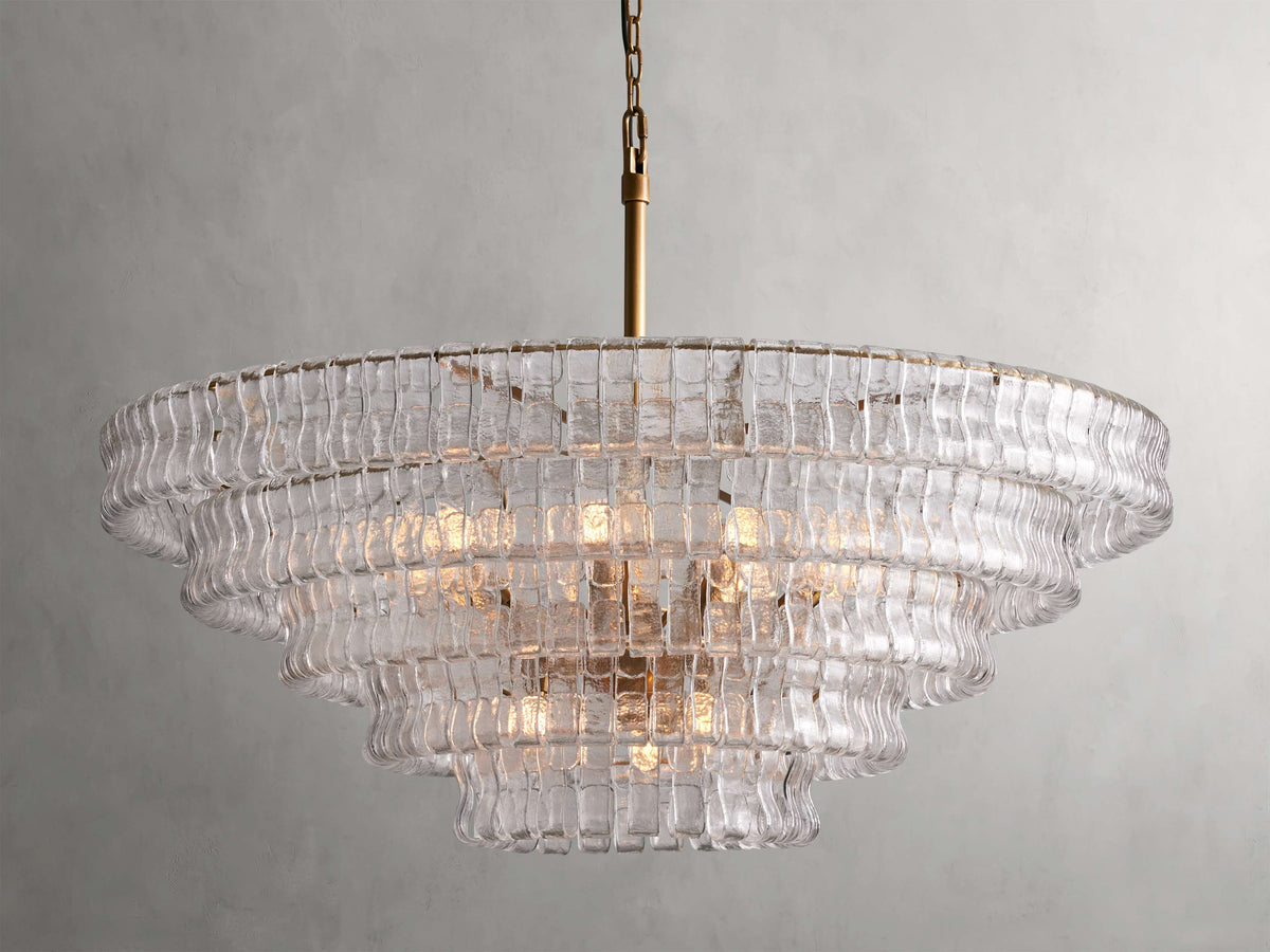 Textured Glass Round Chandelier with Curved Panels in Metallic Finish for Dining Room & Living Room | 24 to 60 Inch