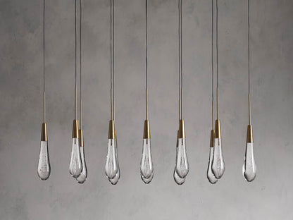 Cascading Raindrop Linear LED Chandelier – Textured Glass Orbs, Adjustable Height, Vaulted Ceiling Ready – 37 to 120 Inch Options for