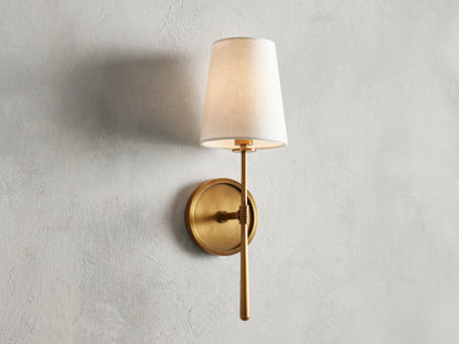 Textured Linen Shade Wall Sconce – Hardwired Single Light Fixture for Living Room, Bathroom & Office – Tapered Torch Design