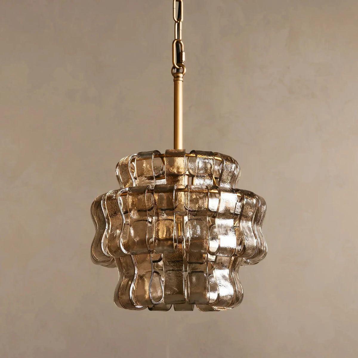 Curved Textured Glass Pendant Light with Metal Canopy for Dining Room Kitchen Island