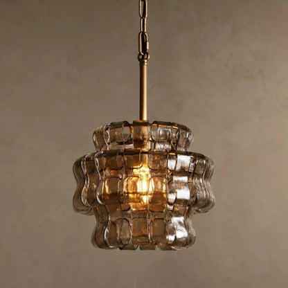 Curved Textured Glass Pendant Light with Metal Canopy for Dining Room Kitchen Island