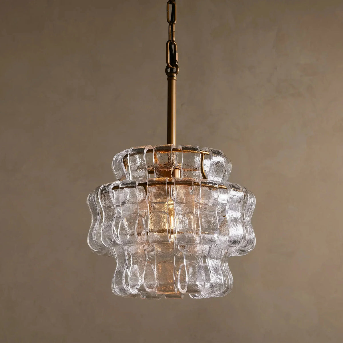 Curved Textured Glass Pendant Light with Metal Canopy for Dining Room Kitchen Island