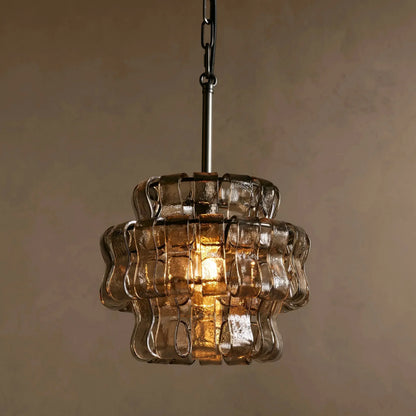 Curved Textured Glass Pendant Light with Metal Canopy for Dining Room Kitchen Island