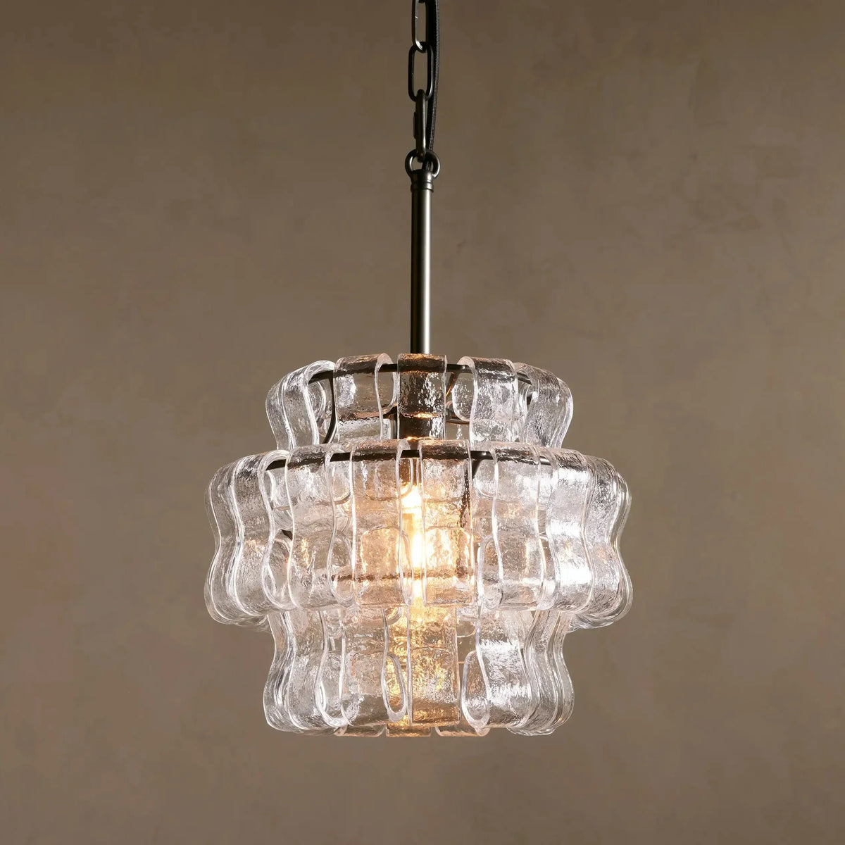 Curved Textured Glass Pendant Light with Metal Canopy for Dining Room Kitchen Island