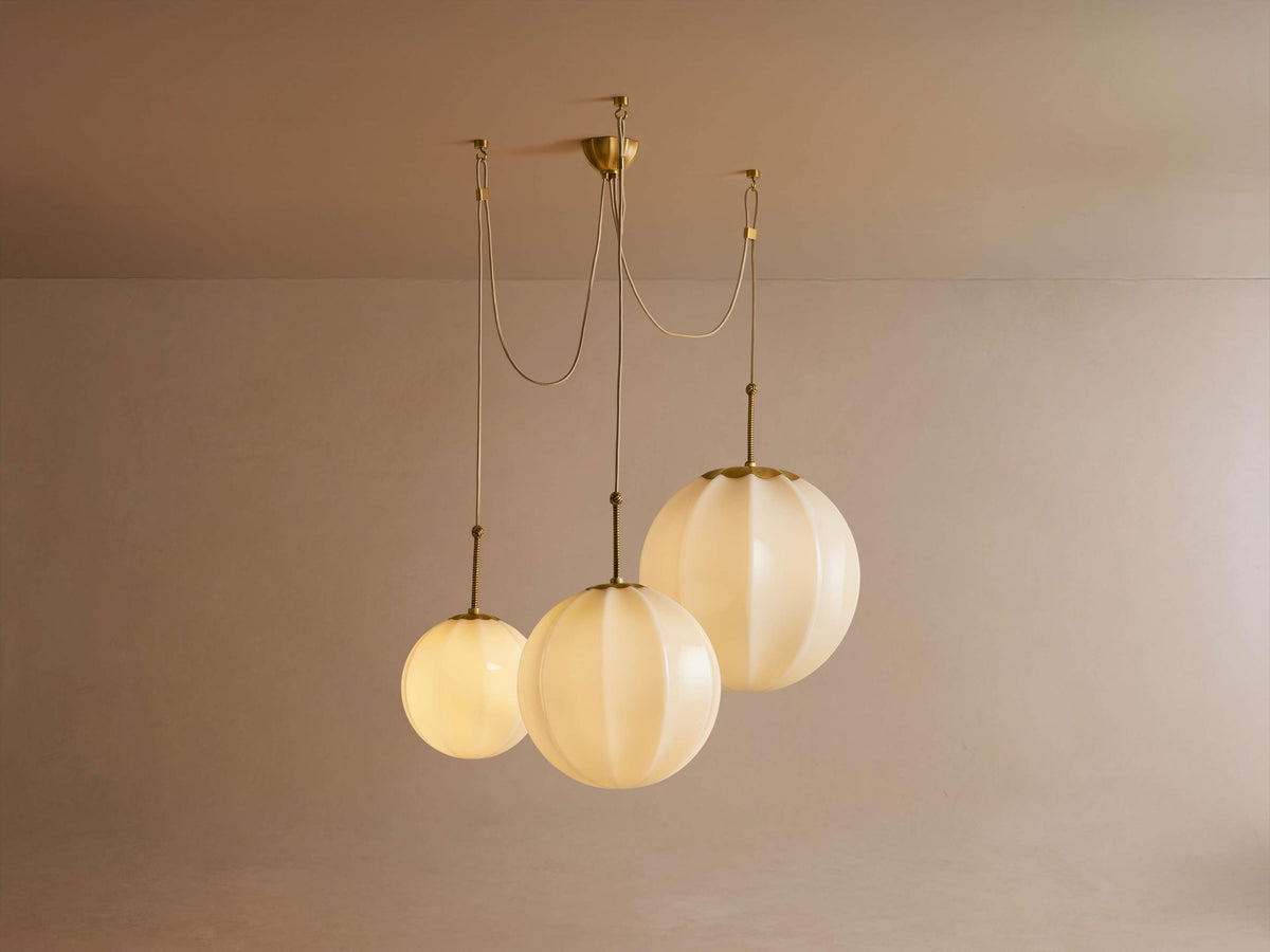 Draped Glass Globe Chandelier with Vintage Brass Frame for Dining Room & Entryway Lighting