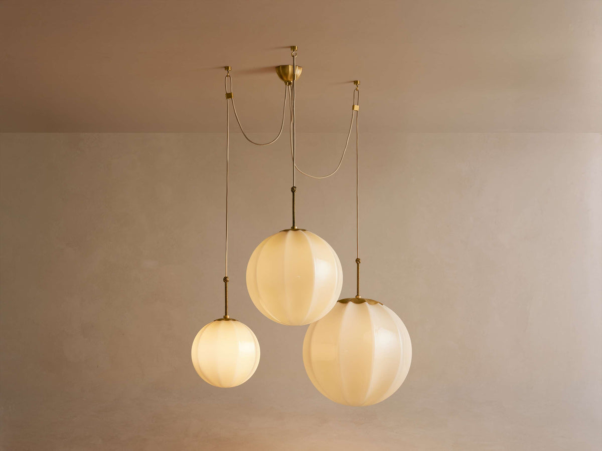 Draped Glass Globe Chandelier with Vintage Brass Frame for Dining Room & Entryway Lighting