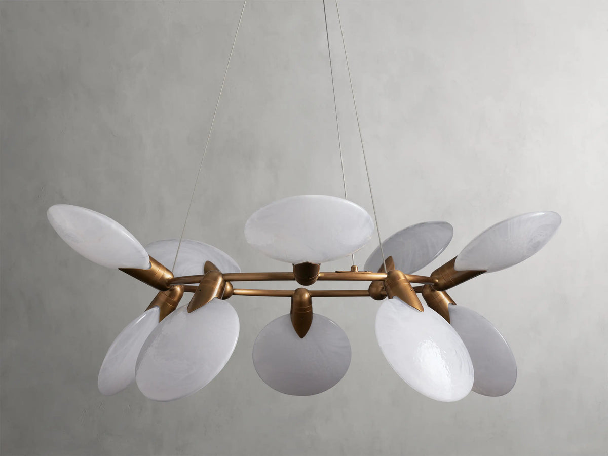 Circular Glass Disc Chandelier with Integrated LED Lighting for Dining Room & Living Room | Modern Adjustable Pendant Fixture
