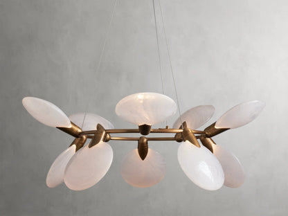 Circular Glass Disc Chandelier with Integrated LED Lighting for Dining Room & Living Room | Modern Adjustable Pendant Fixture