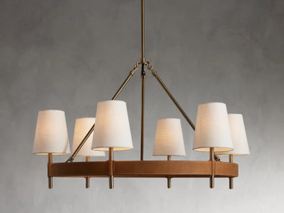 Circular Brass Chandelier with Fabric Shades – 4 to 10 Lights for Dining Room, Living Room & Foyer – Vintage Metal Frame