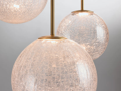 Adjustable Multi-Globe LED Spiral Chandelier 20-43 in Diameter Crackle or Matte Glass Brass Finish for Entryway & Dining Room