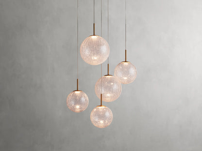 Adjustable Multi-Globe LED Spiral Chandelier 20-43 in Diameter Crackle or Matte Glass Brass Finish for Entryway & Dining Room