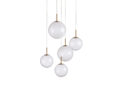 Adjustable Multi-Globe LED Spiral Chandelier 20-43 in Diameter Crackle or Matte Glass Brass Finish for Entryway & Dining Room