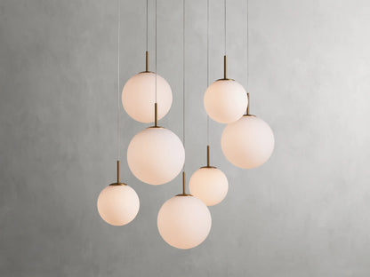 Adjustable Multi-Globe LED Spiral Chandelier 20-43 in Diameter Crackle or Matte Glass Brass Finish for Entryway & Dining Room
