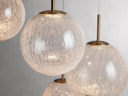 Adjustable Multi-Globe LED Spiral Chandelier 20-43 in Diameter Crackle or Matte Glass Brass Finish for Entryway & Dining Room