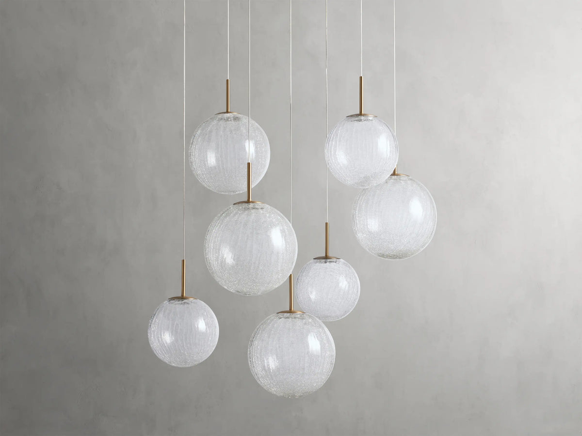 Adjustable Multi-Globe LED Spiral Chandelier 20-43 in Diameter Crackle or Matte Glass Brass Finish for Entryway & Dining Room
