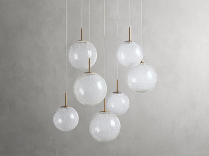 Adjustable Multi-Globe LED Spiral Chandelier 20-43 in Diameter Crackle or Matte Glass Brass Finish for Entryway & Dining Room