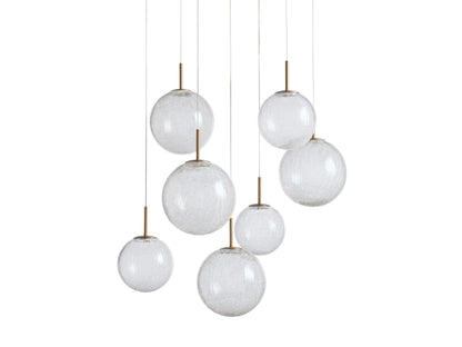 Adjustable Multi-Globe LED Spiral Chandelier 20-43 in Diameter Crackle or Matte Glass Brass Finish for Entryway & Dining Room
