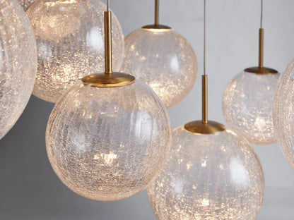 Adjustable Multi-Globe LED Spiral Chandelier 20-43 in Diameter Crackle or Matte Glass Brass Finish for Entryway & Dining Room