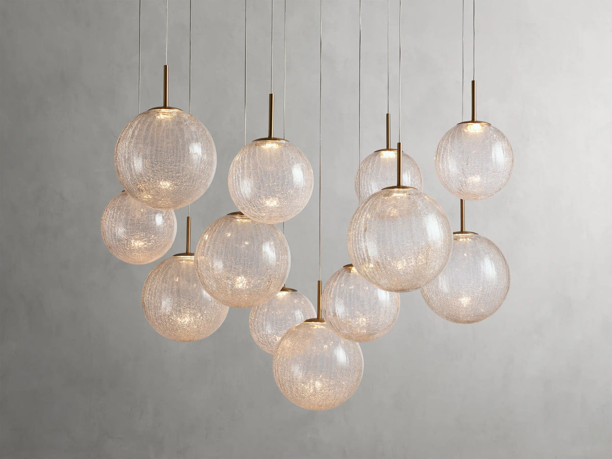 Adjustable Multi-Globe LED Spiral Chandelier 20-43 in Diameter Crackle or Matte Glass Brass Finish for Entryway & Dining Room
