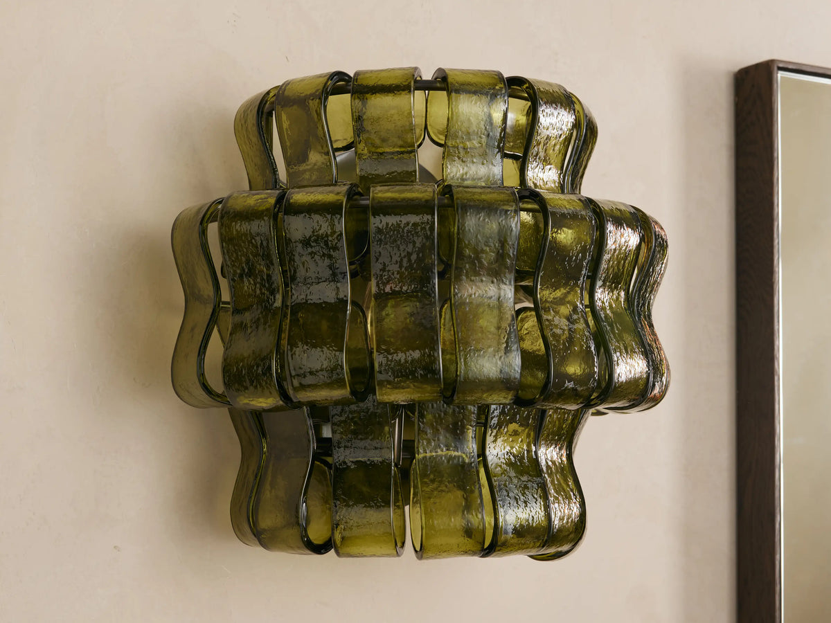 Textured Glass Wall Sconce Light Fixture with Curved Shade for Living Room Bedroom Dining Room | Hardwired 2-Bulb Accent Lighting