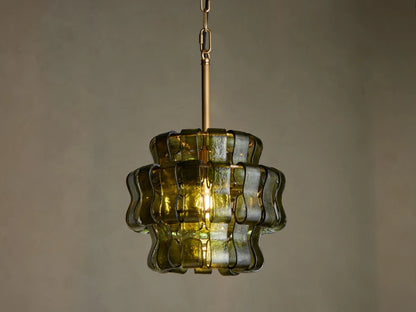 Curved Textured Glass Pendant Light with Metal Canopy for Dining Room Kitchen Island