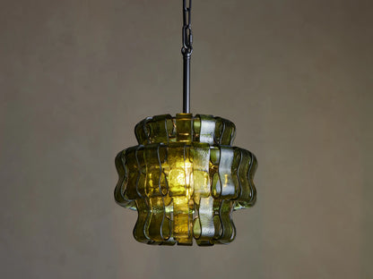 Curved Textured Glass Pendant Light with Metal Canopy for Dining Room Kitchen Island