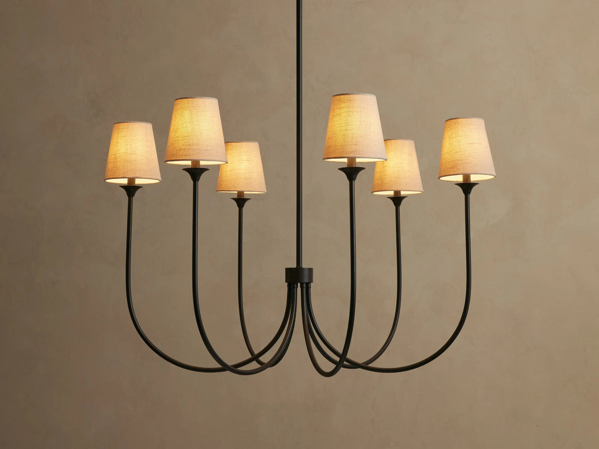 Round Multi-Arm Chandelier with Fabric Shades – Metal Frame – Adjustable Height – 3 Sizes – Dimmable – for Dining Room, Living Room, Foyer
