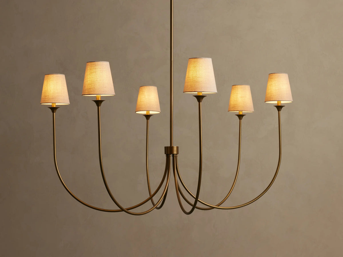 Round Multi-Arm Chandelier with Fabric Shades – Metal Frame – Adjustable Height – 3 Sizes – Dimmable – for Dining Room, Living Room, Foyer