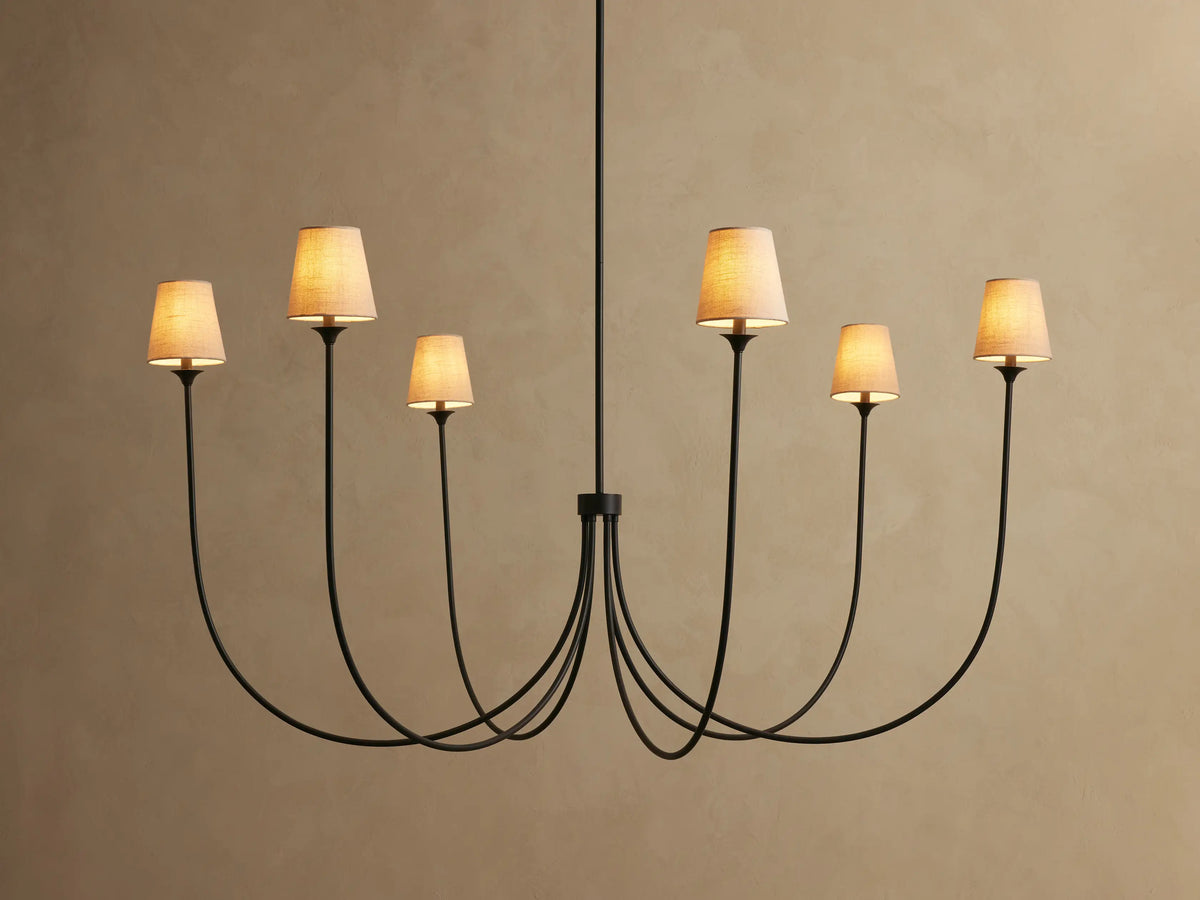 Round Multi-Arm Chandelier with Fabric Shades – Metal Frame – Adjustable Height – 3 Sizes – Dimmable – for Dining Room, Living Room, Foyer